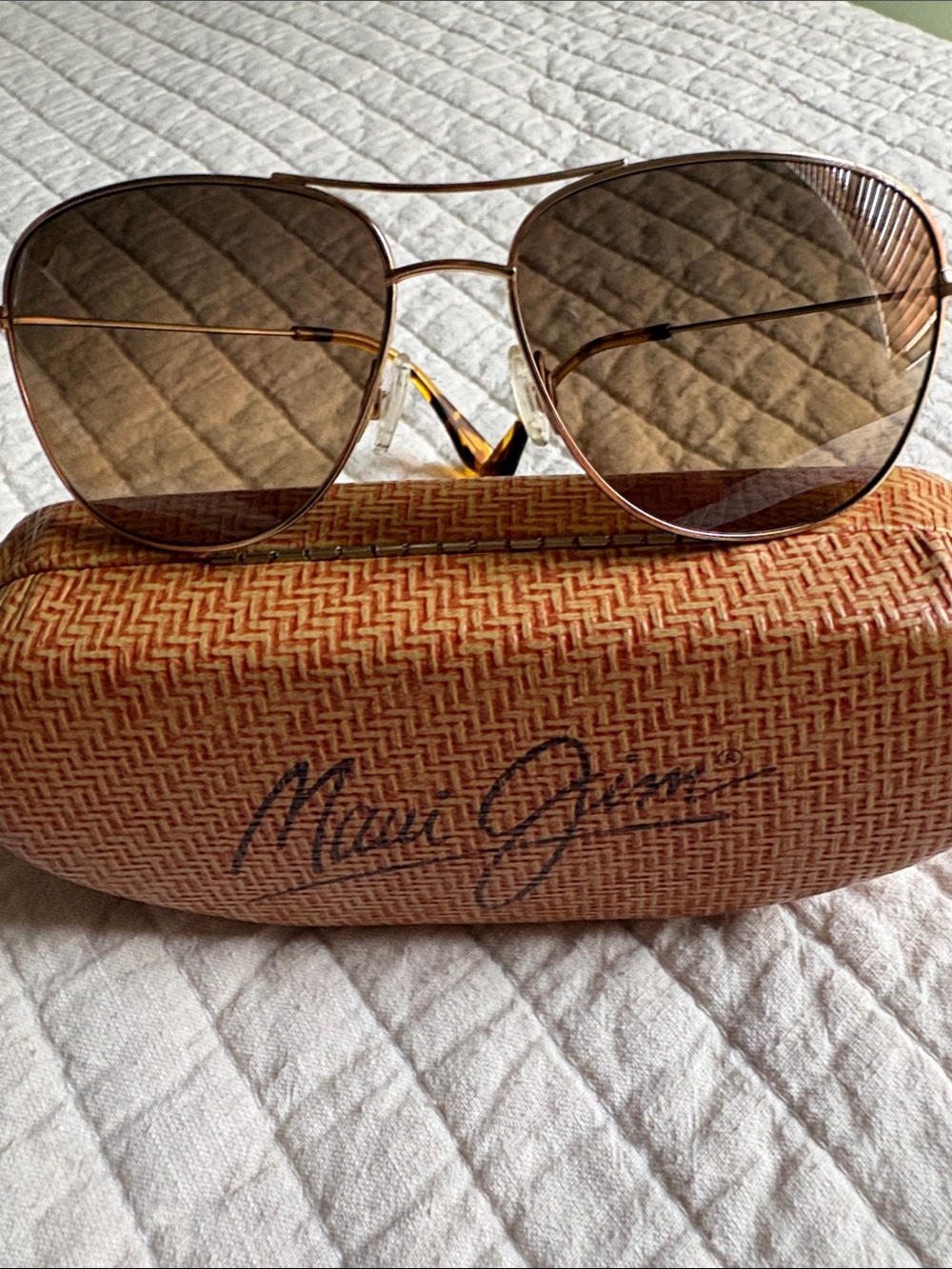 Maui Jim Cliff House Gold Titanium Frame Brown Lens Aviator Sunglasses - Picture 9 of 10